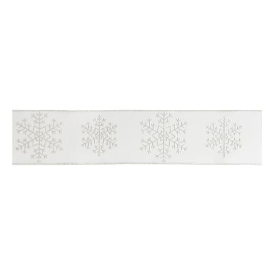 Melrose 4" x 5yd. Glitter Snowflake Wired Ribbon